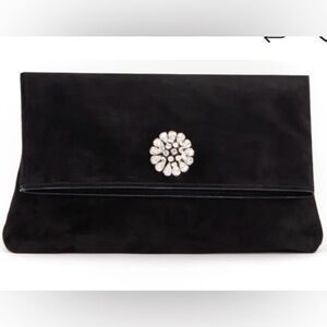 Ann Taylor Black Suede Clutch with Jewel Accent-mint! R$148